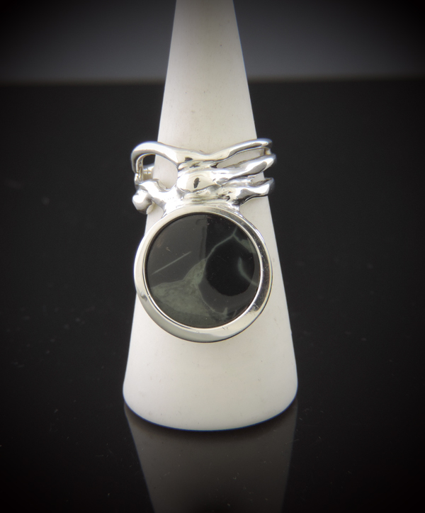 Dark and Stormy Sterling Silver and Obsidian Ring. Size 7 - Image 2