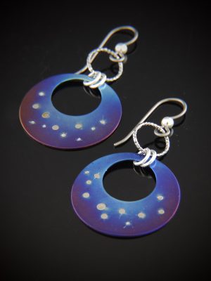 Titanium Disk Earrings in blues and purples with niobium ear wires
