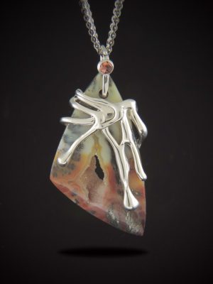 Orange Creamsicle Marcasite Agate with Druzy and Sterling Silver Necklace