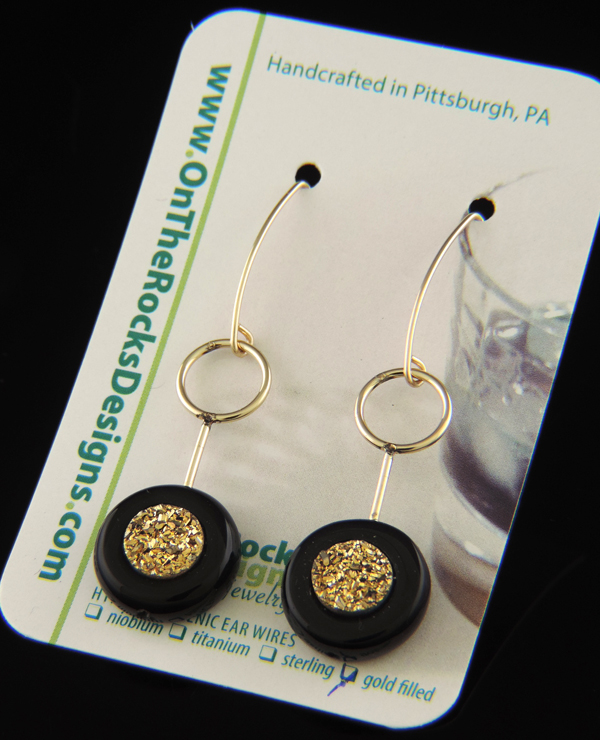 Gold Record Black Onyx and gold druzy earrings