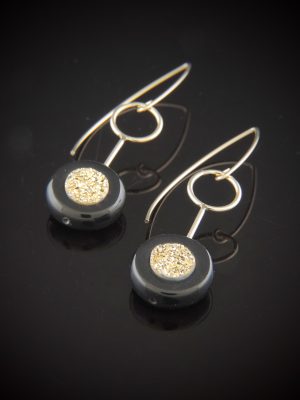 Gold Record Black Onyx and gold druzy earrings