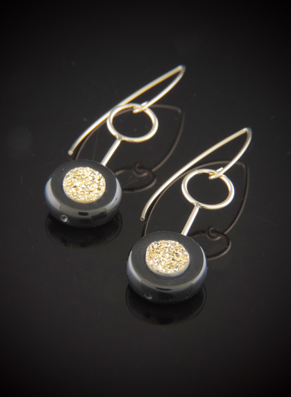 Gold Record Black Onyx and gold druzy earrings