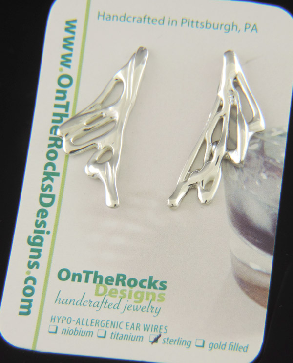 Hand cast sterling silver stud earrings with fusion posts and backs