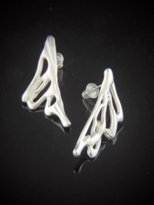 Hand cast sterling silver stud earrings with fusion posts and backs