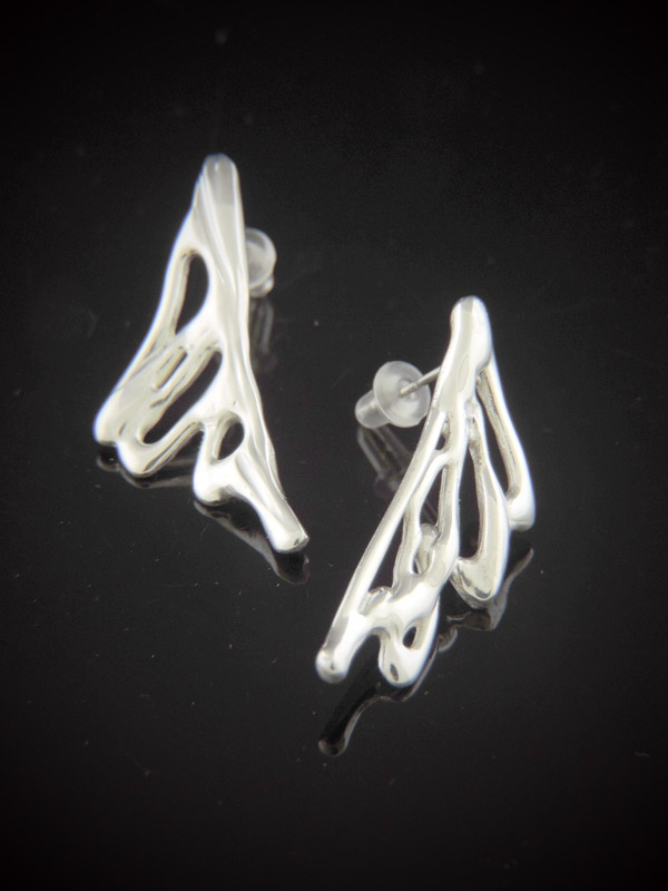 Hand cast sterling silver stud earrings with fusion posts and backs