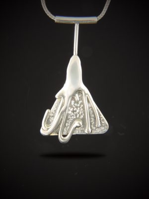 Sterling silver sculptural pendant necklace with textured triangle on foxtail chain