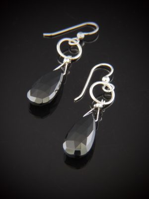 Faceted black spinel drop earrings with sterling silver ear wires, minimalist 2-inch long handmade gemstone earrings
