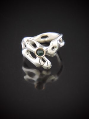 Green Swizzle Sterling Silver Ring with Lab Grown Emerald